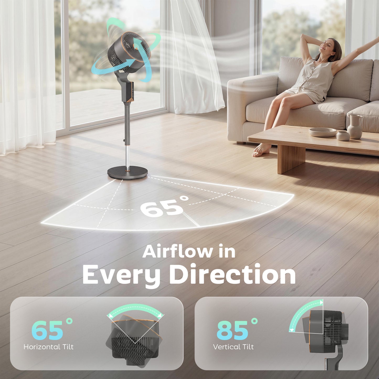 HOMCOM 20 Decibel Silent Standing Pedestal Fan 46 Inch With Remote 85 Degree Oscillation 8 Speeds Aromatherapy Pad