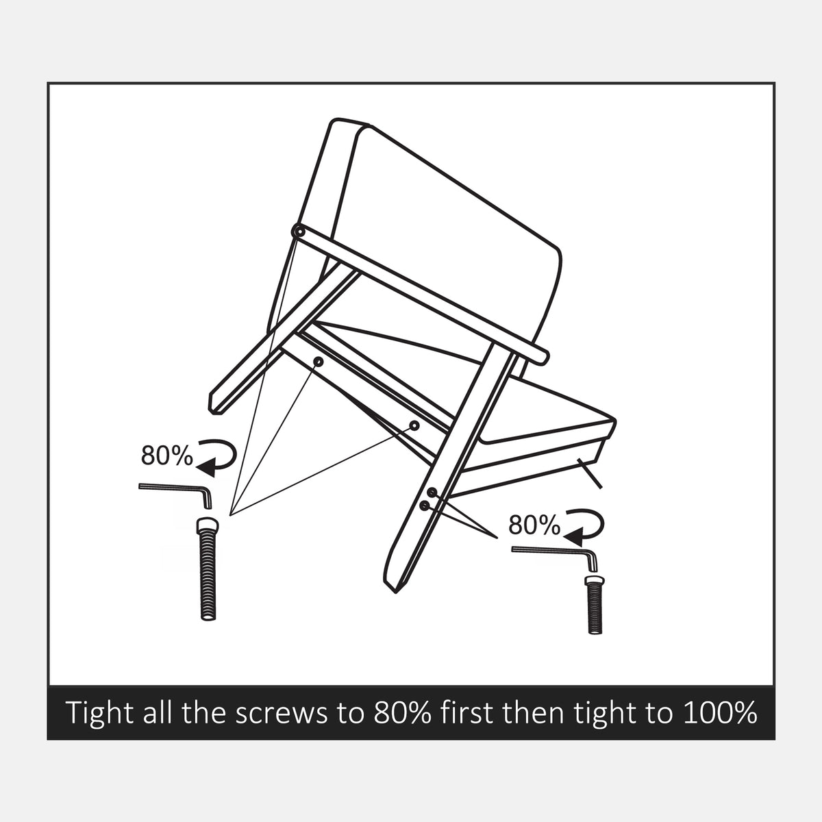 Loveseat sofa assembly guide diagram with screw-tightening steps