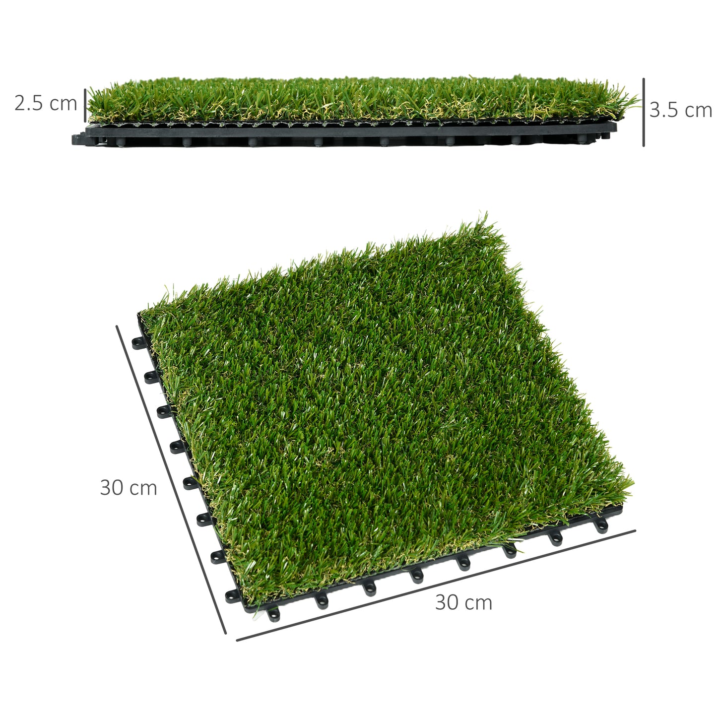 Outsunny 10-Piece Dark Green Artificial Grass Turf Mats - 25mm Pile Height, UV Resistant for Outdoor Use - ALL4U RETAILER LTD