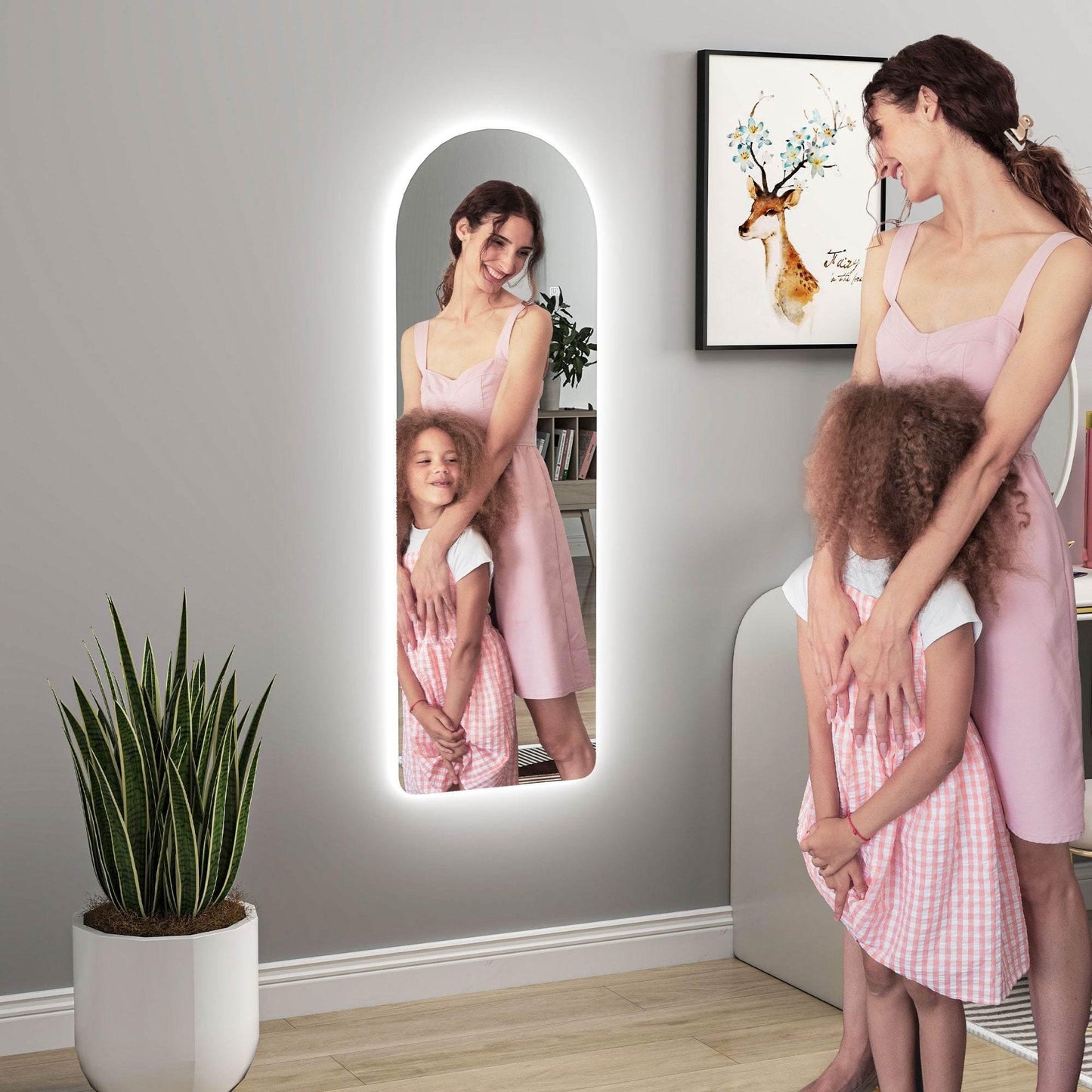 Illuminated Arch Floor Mirror with Adjustable LED Lights - 120 x 40cm - ALL4U RETAILER LTD