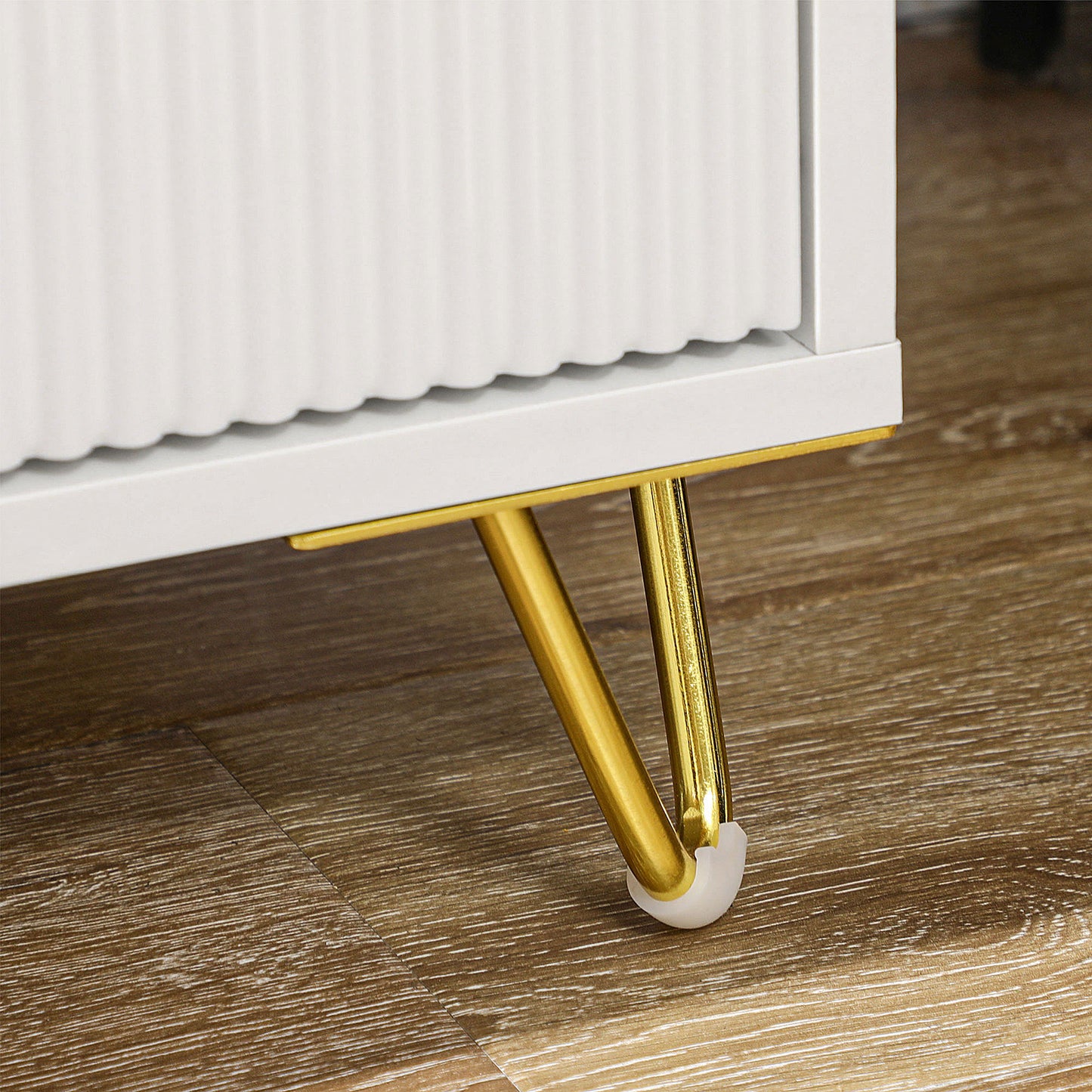 HOMCOM Set Of 2 Elegant Chest Of Drawers White And Gold Tone Ridged Fronts Hairpin Legs