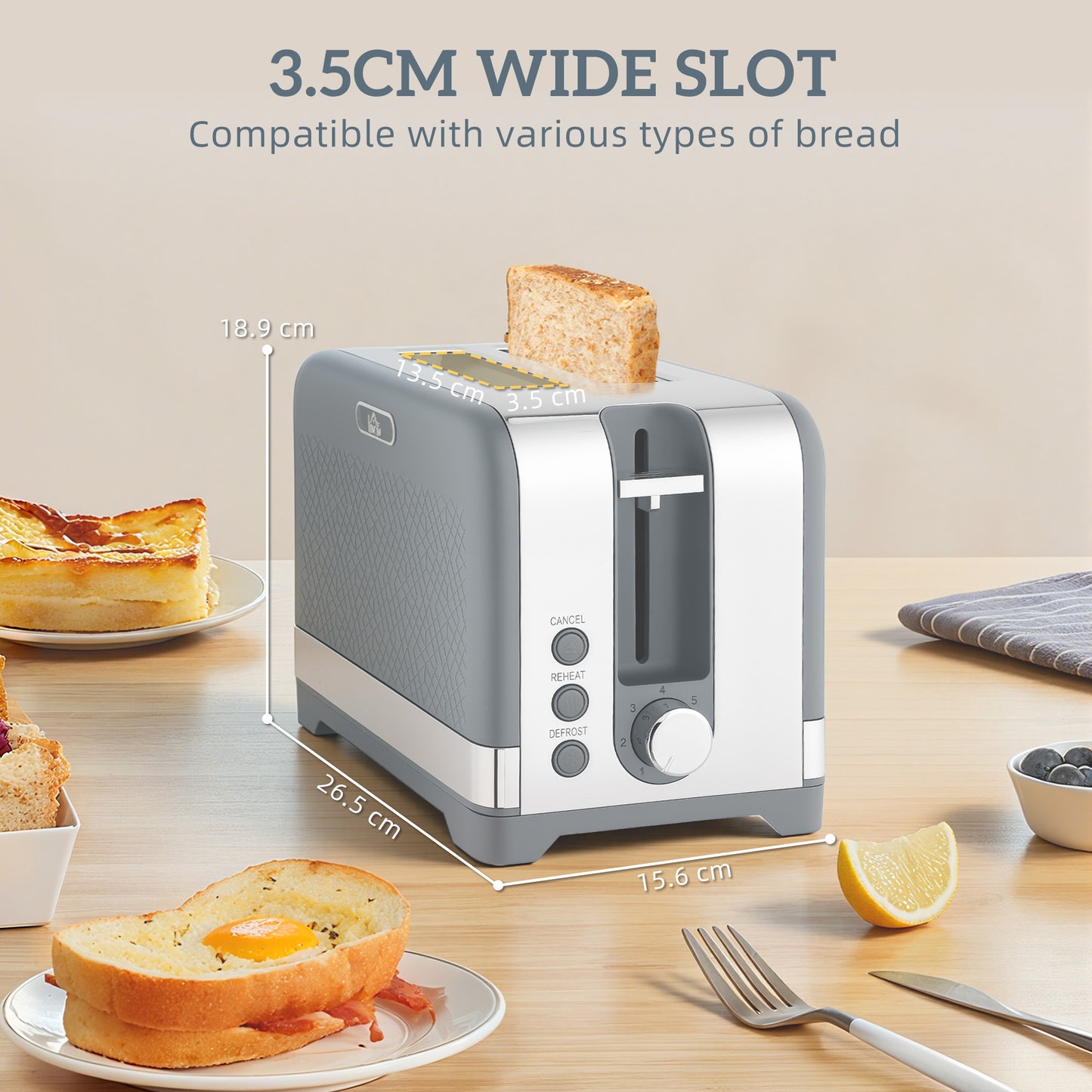 HOMCOM Sleek Textured Kettle And Toaster Set Grey Matte Finish With Curved Design
