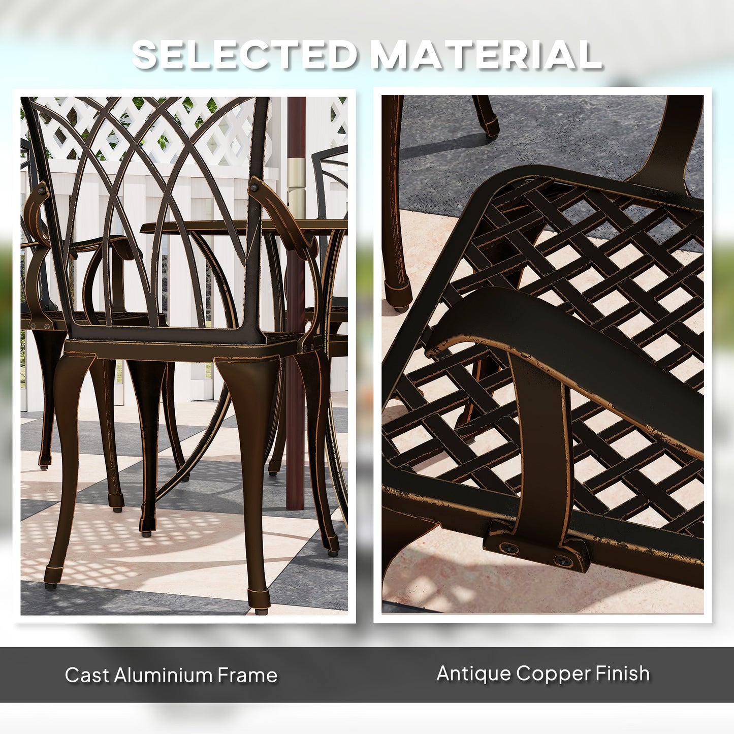 Outsunny 5 Piece Garden Dining Set For 4 Cast Aluminium Outdoor Round Table And Armchairs With Parasol Hole Bronze Tone