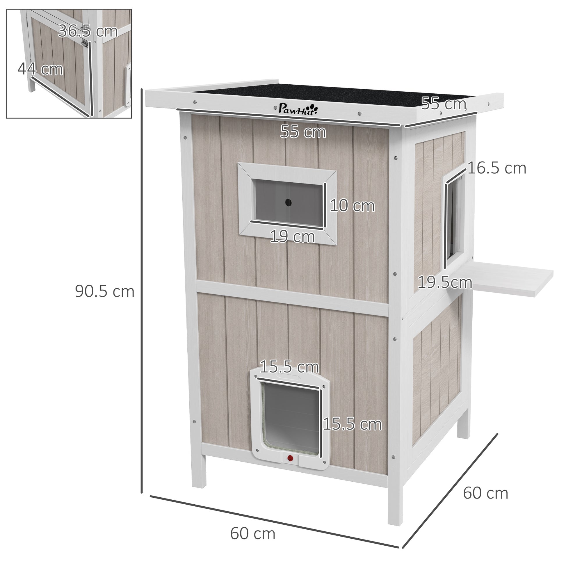 PawHut Light Grey Two-Tiered Wooden Cat Shelter with Escape Doors and Removable Bottom for Outdoor Fun - Ideal for 1-2 Cats - ALL4U RETAILER LTD