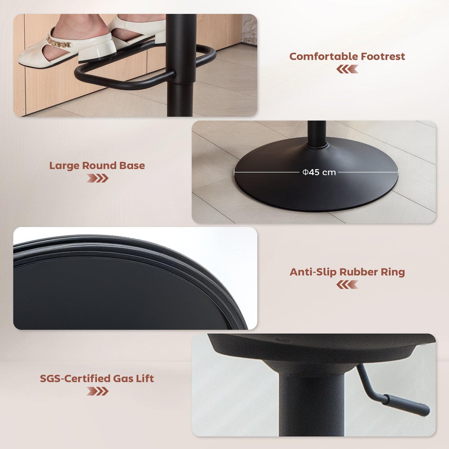 HOMCOM Set Of Two Relaxed Tub Bar Stools Orange Adjustable Height 62-82 Cm 360 Degree Swivel