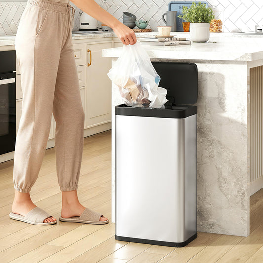 HOMCOM 45 Liter Stainless Steel Trash Can With Touchless Motion Sensor And Soft Close Lid Removable Inner Bucket