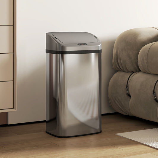 HOMCOM 48L Stainless Steel Sensor Bin Automatic Lid Infrared Sensor Kitchen Trash Can Silver Tone