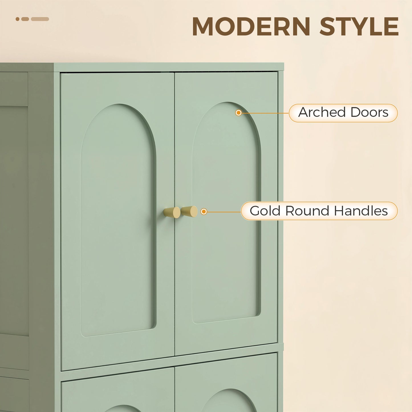 HOMCOM Four Door Kitchen Storage Cabinet With Adjustable Shelves Green Arched Door Panels And Gold Tone Handles