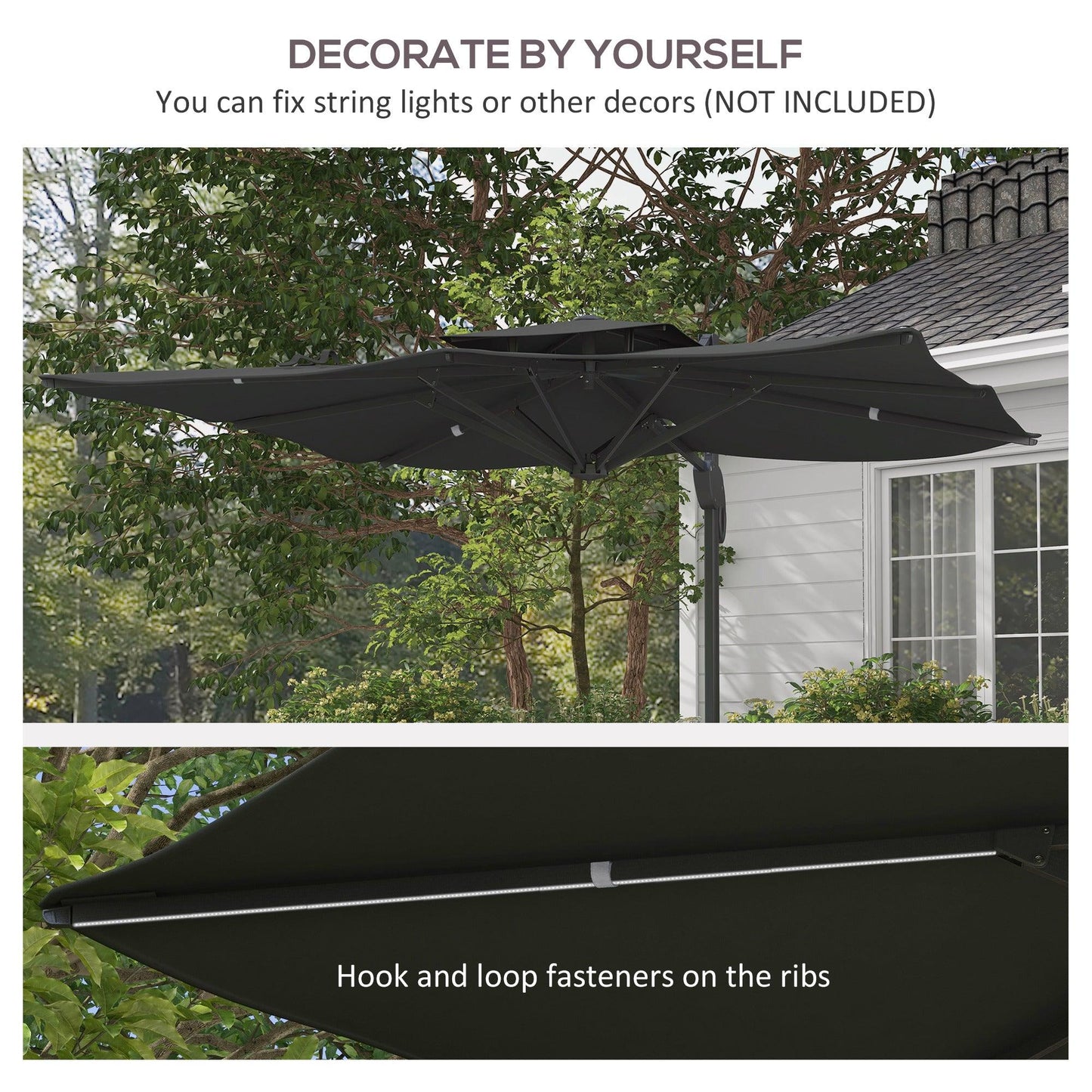 Outsunny Garden Parasol, 3(m) Cantilever Parasol with Hydraulic Mechanism, Dual Vented Top, 8 Ribs, Cross Base, Grey - ALL4U RETAILER LTD