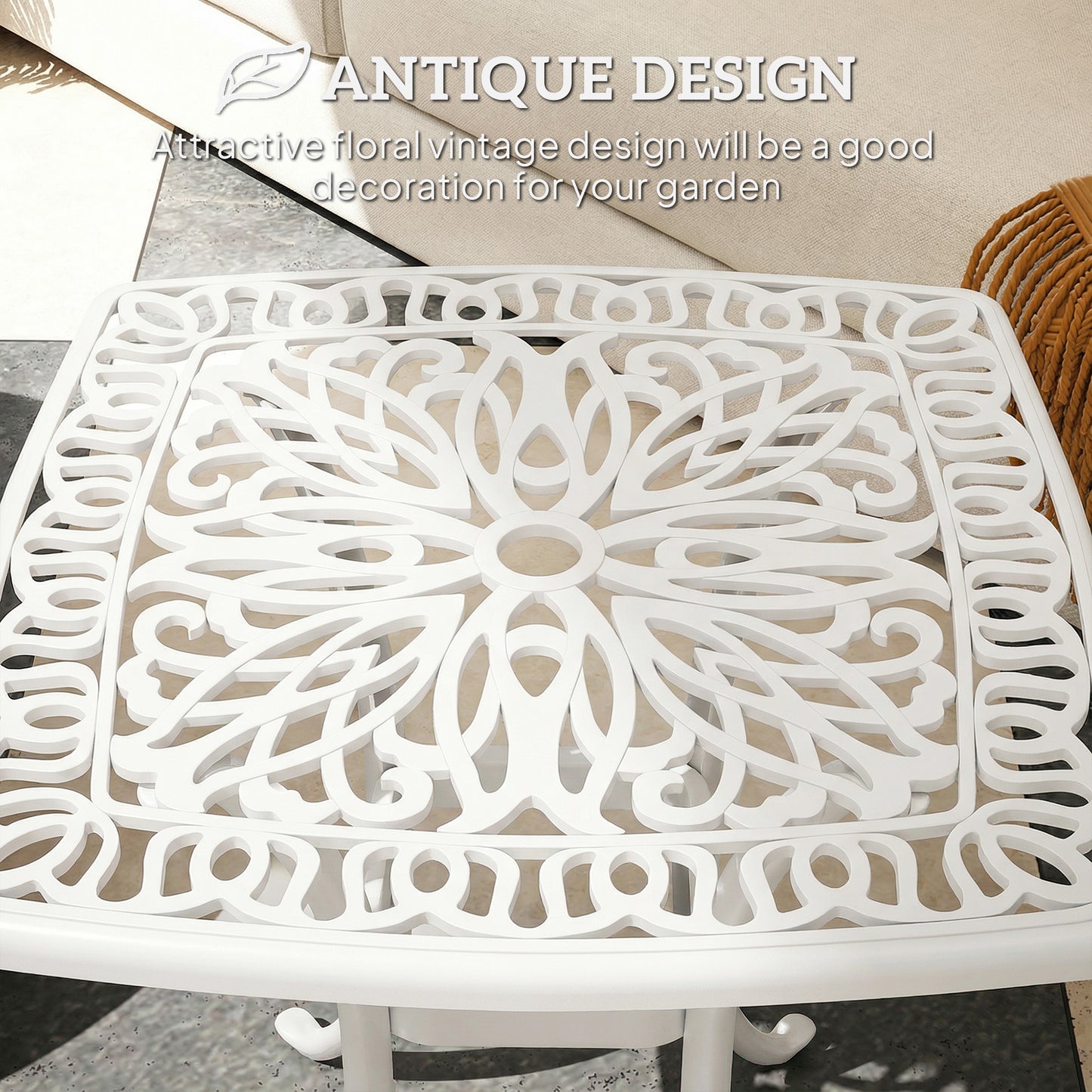 Outsunny Outdoor Cast Aluminium Patio End Table For Garden With 38mm Umbrella Hole And Anti Slip Foot Pads