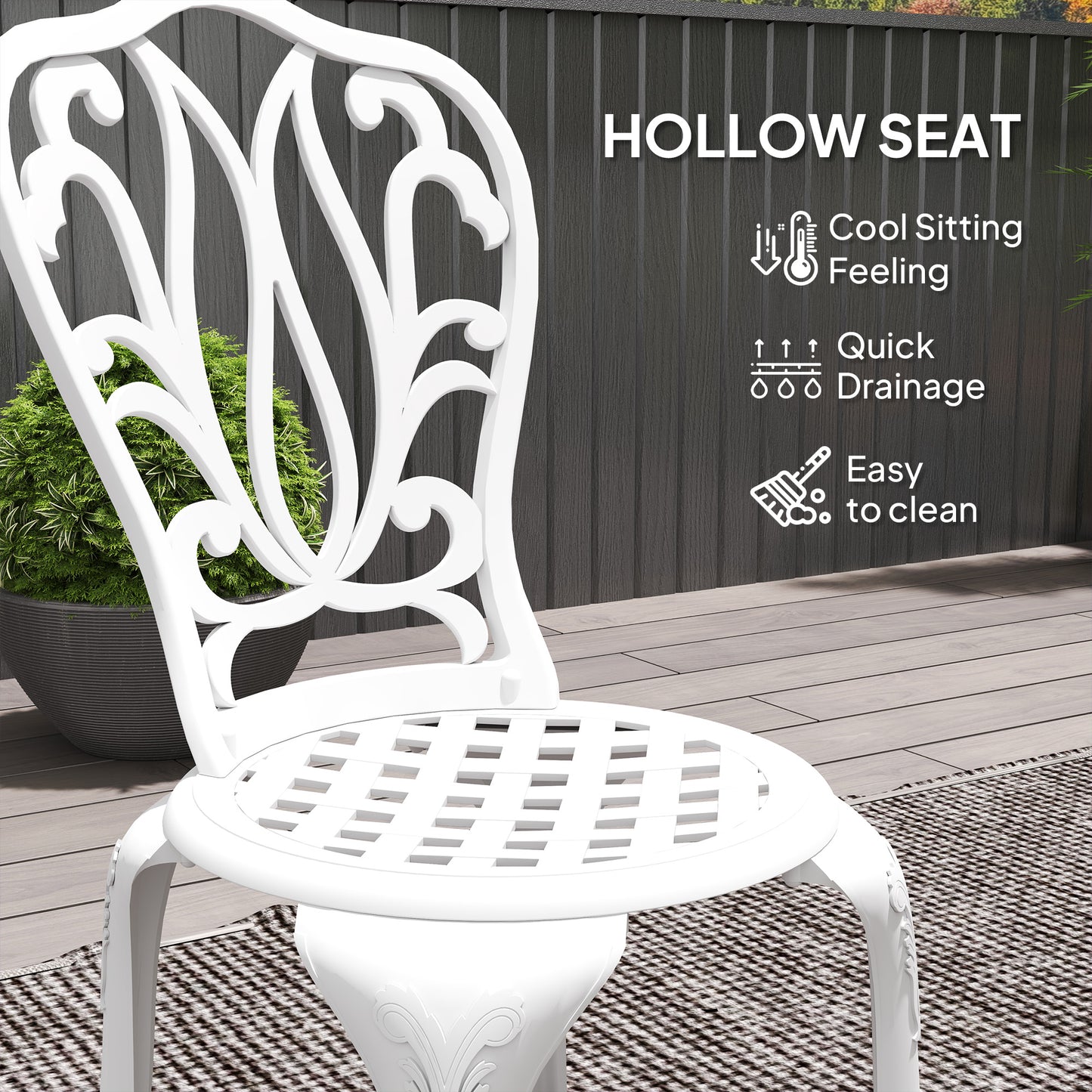 Outsunny 3 Piece Garden Bistro Set Cast Aluminium Outdoor Furniture With Umbrella Hole For Balcony Porch Patio White