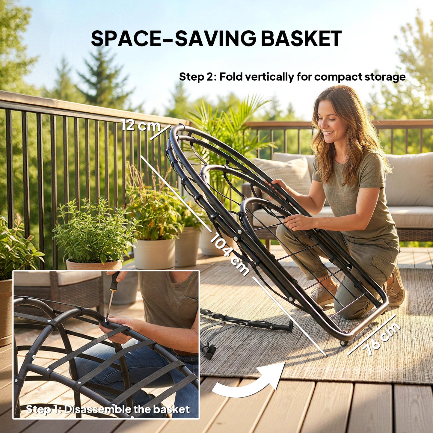 Outsunny Hanging Egg Chair With Stand For Indoor And Outdoor Use, Foldable Basket, Side Pocket, Dark Grey