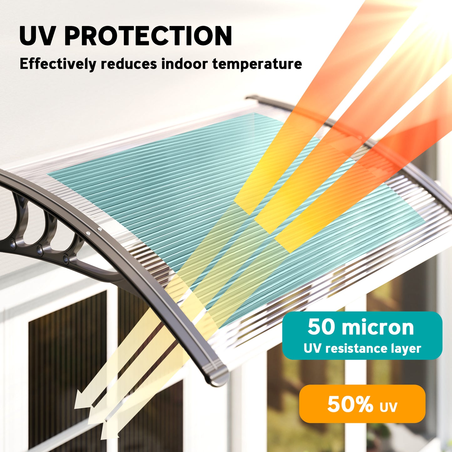 Outsunny Front Door Canopy Outdoor Awning Aluminium Rigid Plastic Polycarbonate Rain Shelter UV Water Rain Resistant 120 x 75cm White