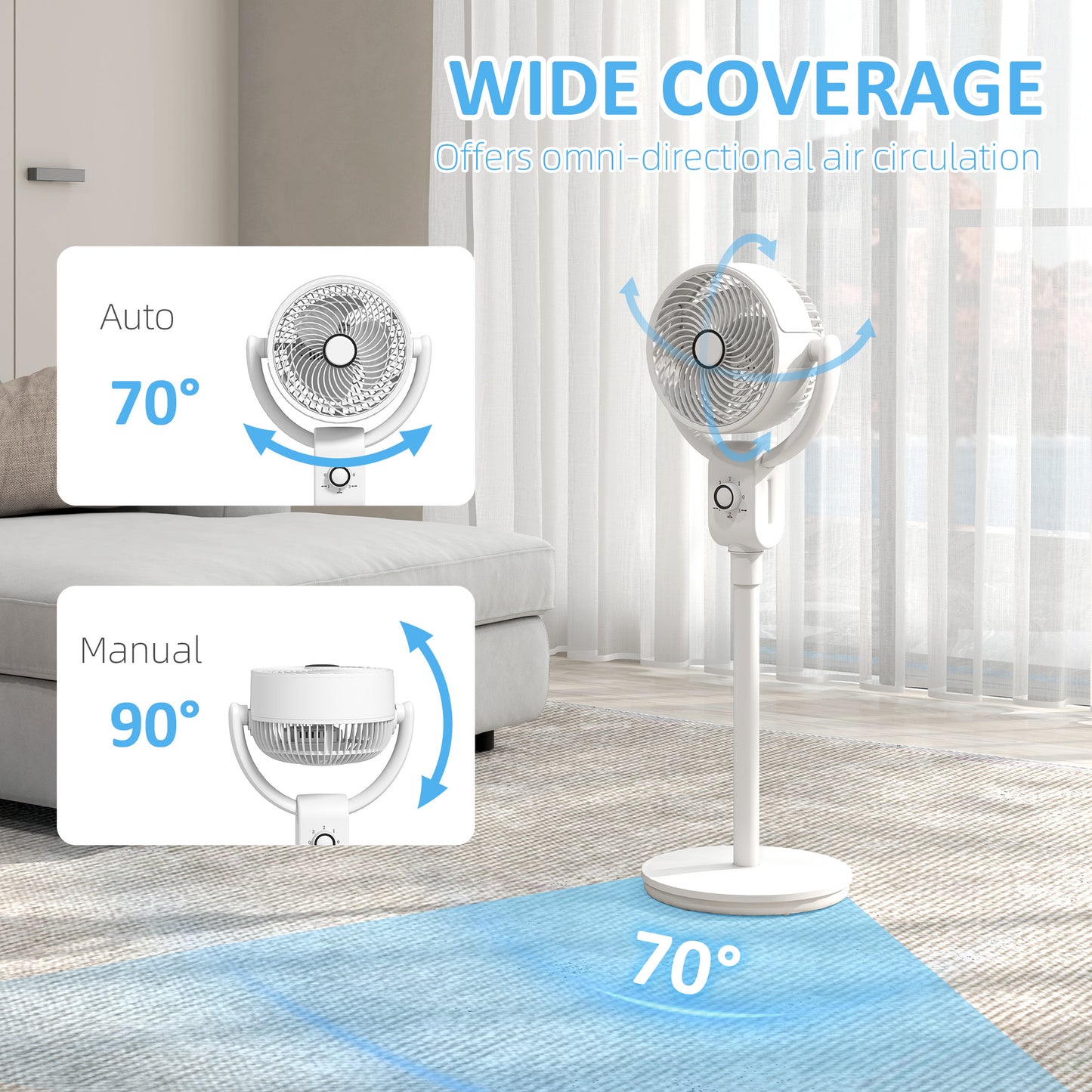 HOMCOM Pedestal Air Circulation Fan With 70 Degree Oscillation And 90 Degree Tilt Energy Efficient White