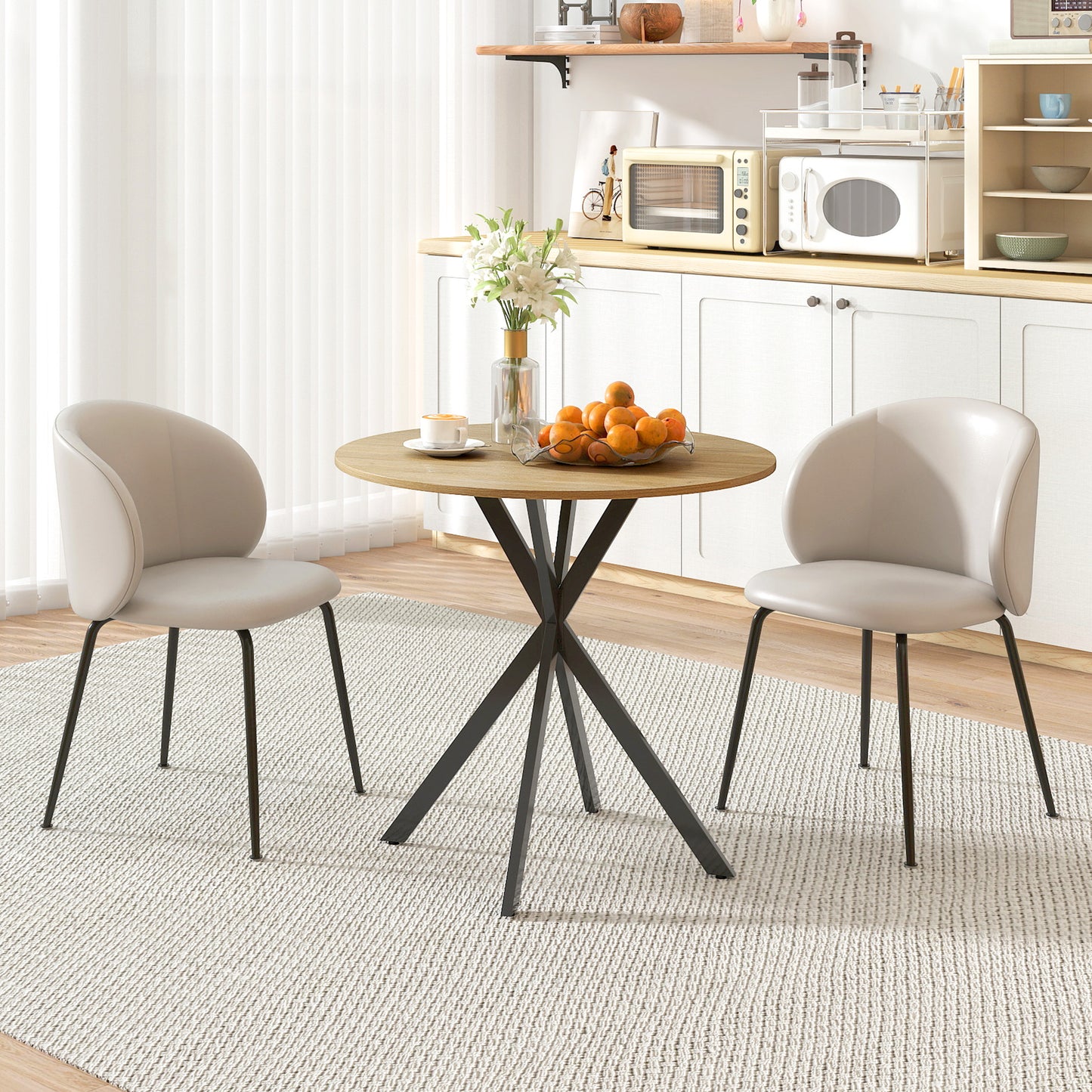 HOMCOM 80cm Round Dining Table White Oak Effect With Black Legs Industrial Style