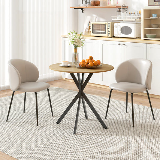 HOMCOM 80cm Round Dining Table White Oak Effect With Black Legs Industrial Style