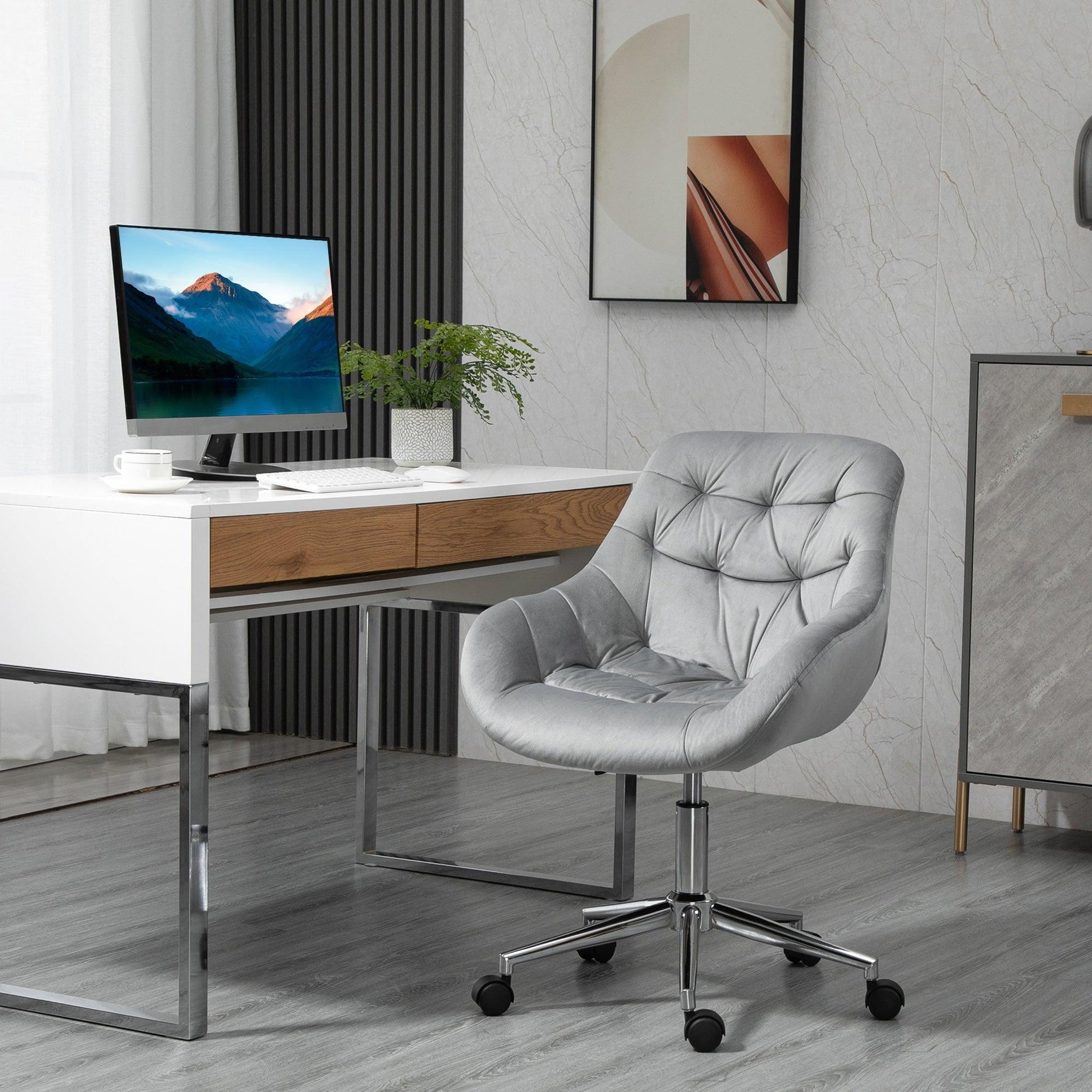 Vinsetto Velvet Home Office Chair with Adjustable Ergonomic Support, Grey - ALL4U RETAILER LTD