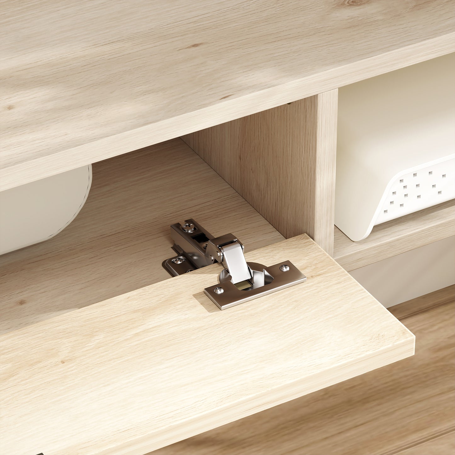 HOMCOM 120 Cm Floating TV Unit Wall Mounted For TVs Up To 50 Inch Natural Finish With Concealed Cables And Drawer