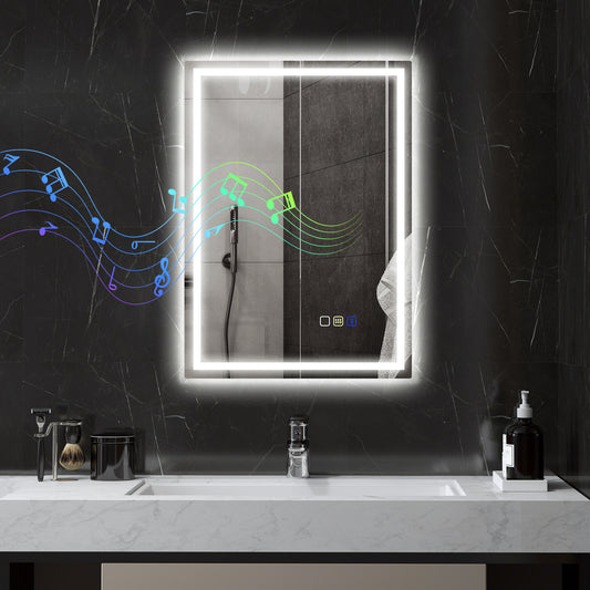 HOMCOM 50 By 70 Cm Anti Fog LED Bathroom Mirror With Bluetooth Silver Tone Edge Lit 240 LED Beads