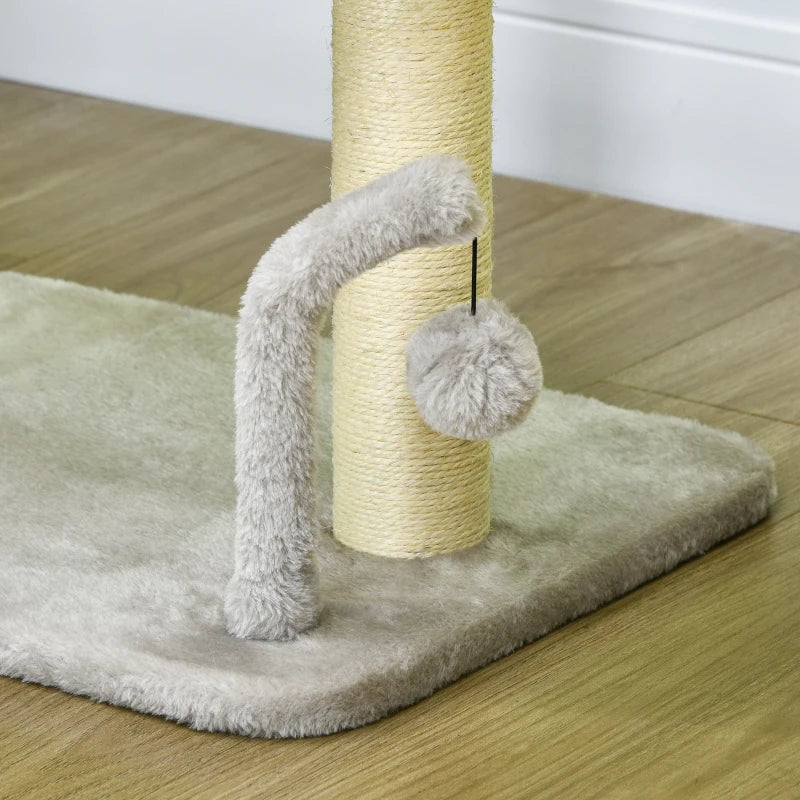 PawHut 42cm Indoor Cat Tree with Toy Balls and Sisal Scratching Post - Light Grey - Interactive Play Center for Cats - ALL4U RETAILER LTD