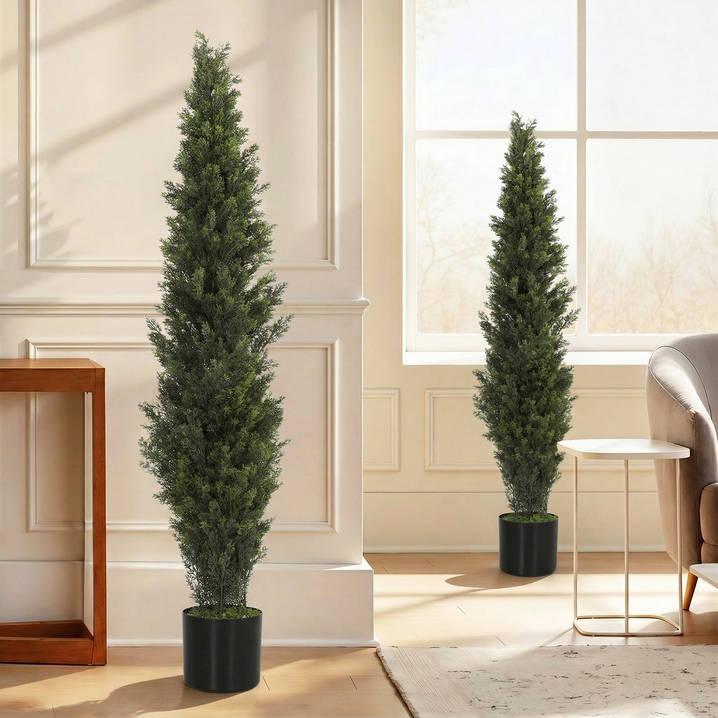HOMCOM Set Of 2 Decorative Artificial Cypress Topiary Trees In Weighted Pots 150 Cm Tall With 2035 Leaves