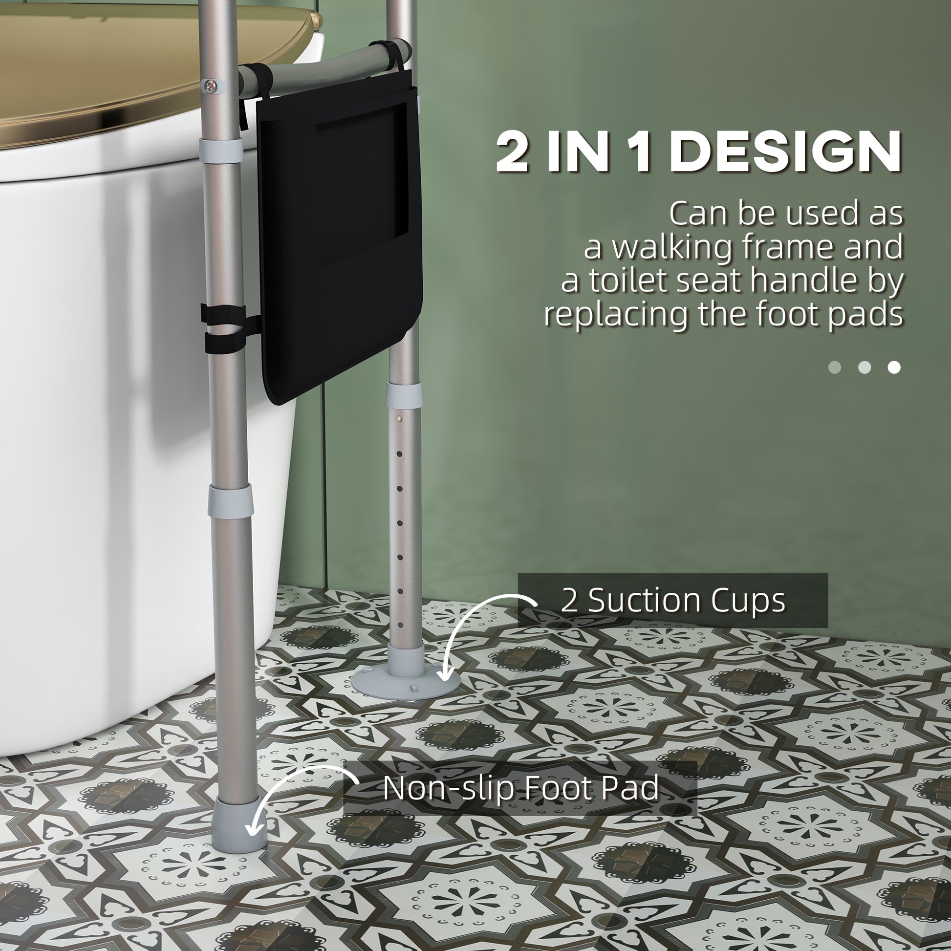 HOMCOM Adjustable Toilet Safety Frame with Comfortable Handrails and Suction Cups for Added Stability - ALL4U RETAILER LTD