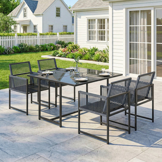 Outsunny 5 Piece Garden Dining Set Outdoor Patio Cube Set 4 Seater Table And Chairs With Foldable Backrest Dark Grey
