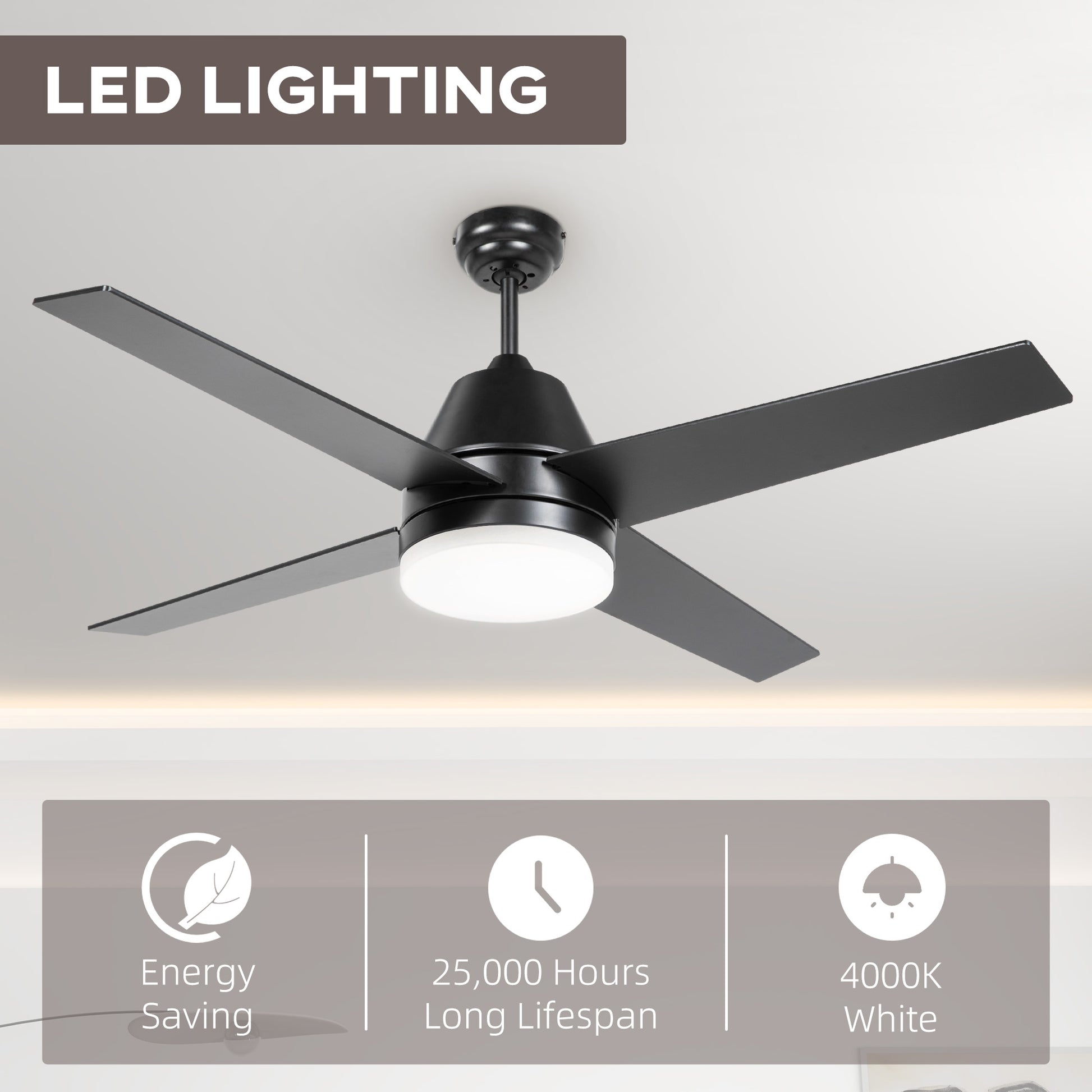 HOMCOM Elegant Black and Walnut Ceiling Fan with LED Light and Remote Control - ALL4U RETAILER LTD