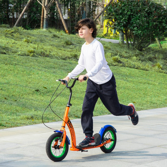 HOMCOM Kids Kick Scooter, Adjustable Height, Dual Brakes, 12-Inch Wheels, Orange - ALL4U RETAILER LTD