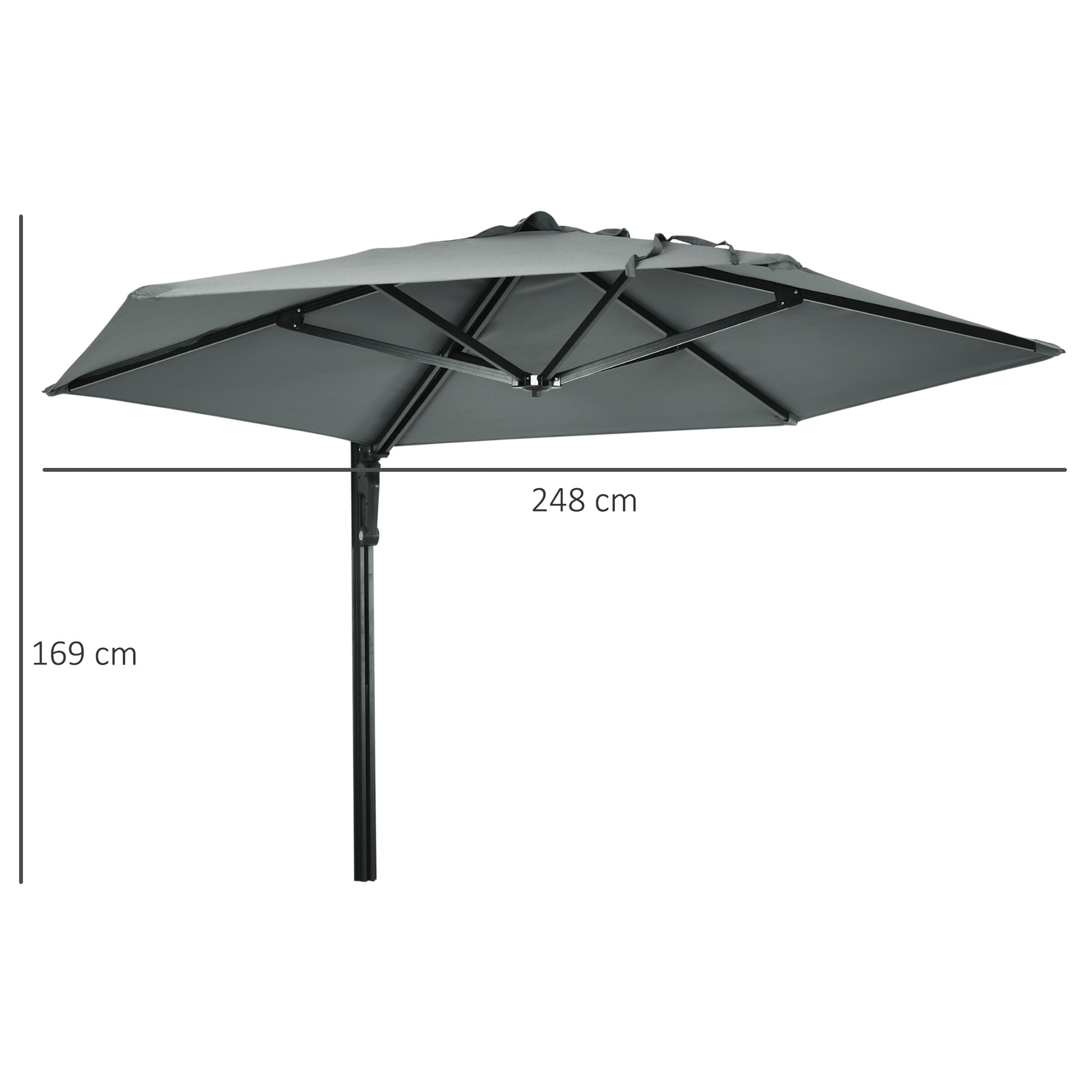 Outsunny Wall-Mounted 2.5m Grey Outdoor Patio Umbrella with 180° Rotating Canopy - ALL4U RETAILER LTD