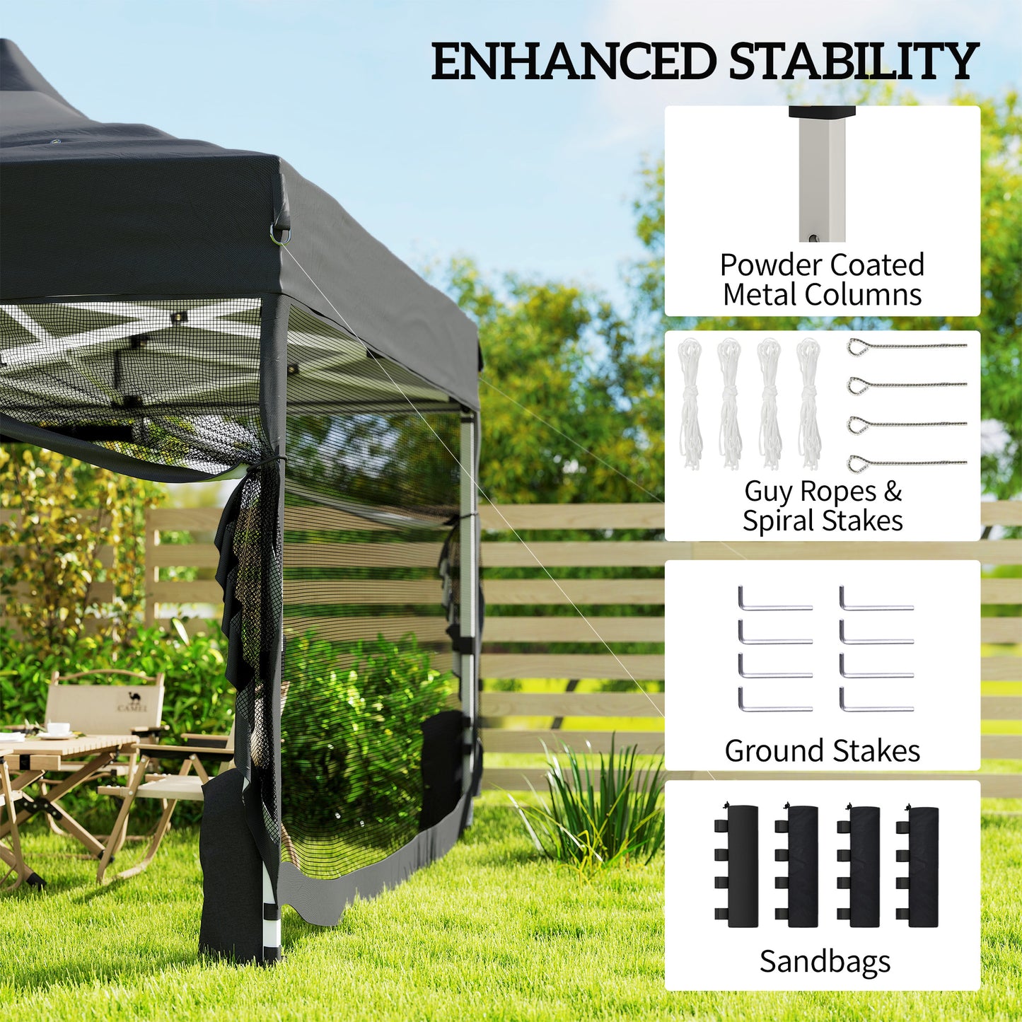 Outsunny 3 By 4.5 Meter Pop Up Gazebo With Mesh Netting UPF50 Plus Heavy Duty Outdoor Garden Tent Marquee Black
