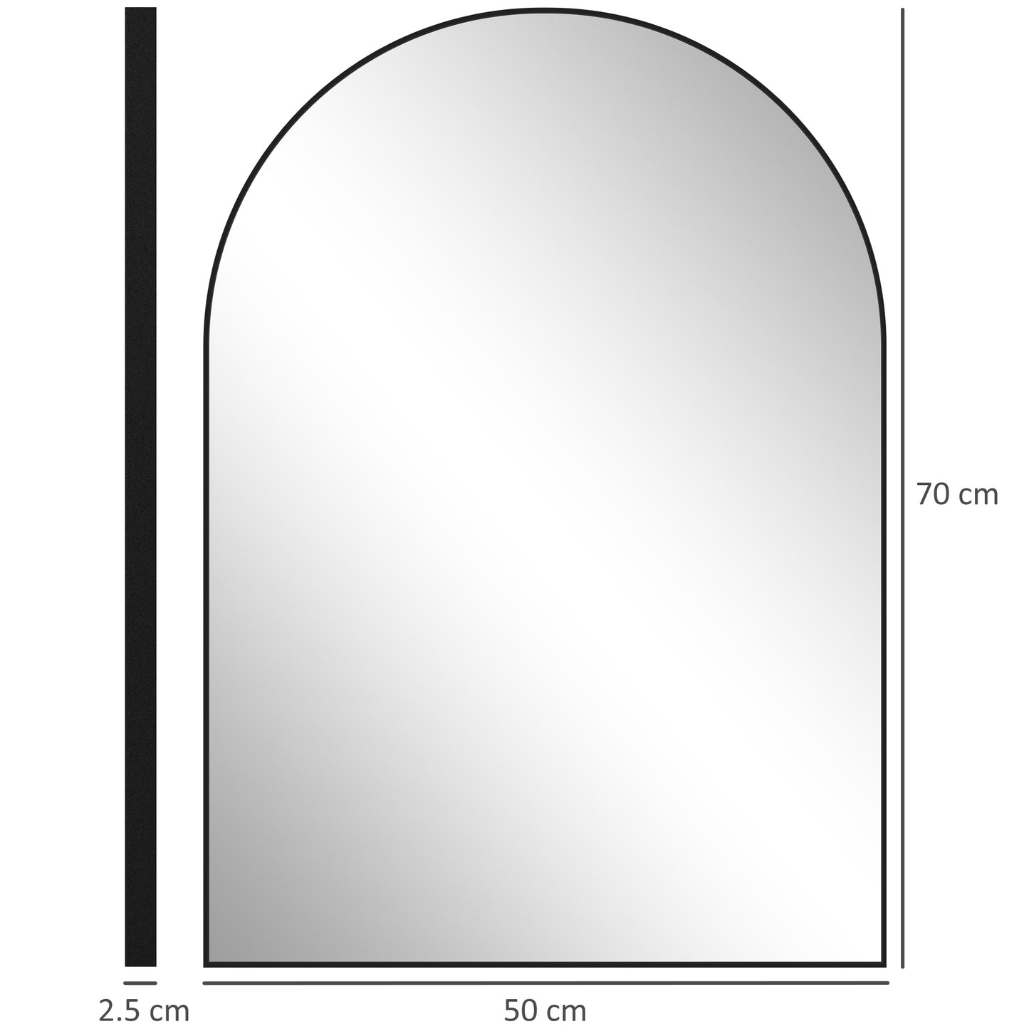 HOMCOM 50 x 70cm Arched Mirror Black With HD Glass And Shatter Resistant Film Powder Coated Frame