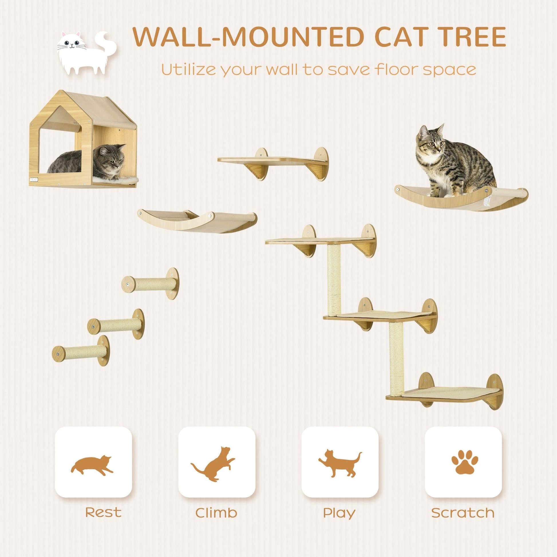 PawHut Cat Wall Furniture Set, Beige, 8PCs - ALL4U RETAILER LTD