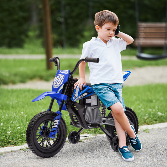 AIYAPLAY 12V Kids Electric Motorcycle with Training Wheels - Blue Ride-On Bike for Young Adventurers