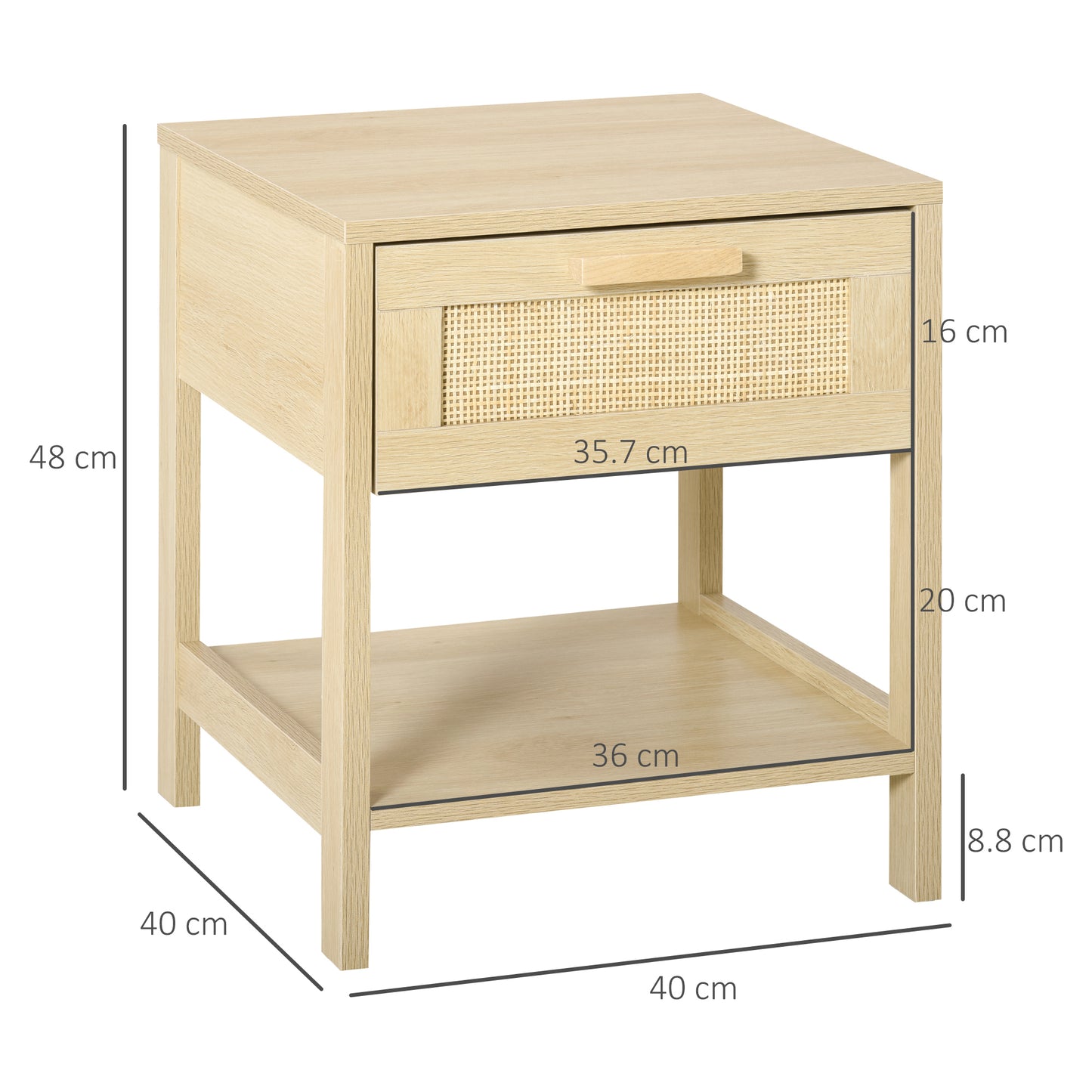 HOMCOM Bedside Table Set Of 2 With Rattan Drawer And Storage Shelf In Natural Rustic Finish