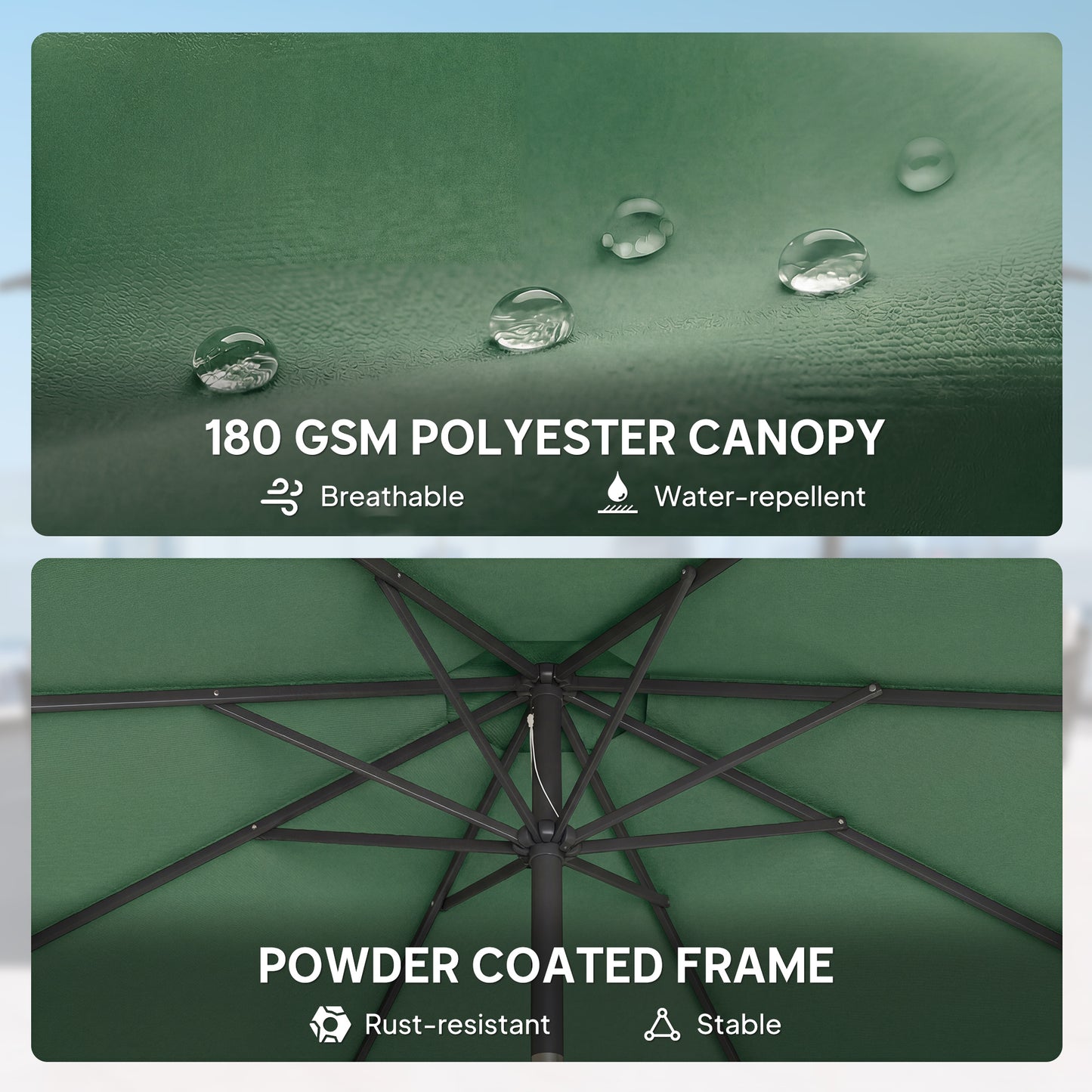 Outsunny 2.7 M Garden Parasol Umbrella With Cross Base And Sandbag Retractable Ribs Outdoor Table Market Umbrella Green
