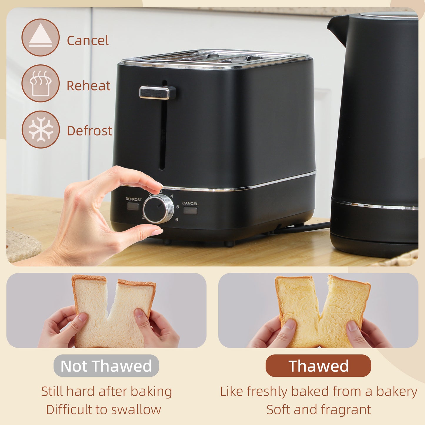 HOMCOM Black Kettle And Toaster Set 1.7L 3000W Fast Boil Kettle And 2 Slice Toaster With Defrost Reheat