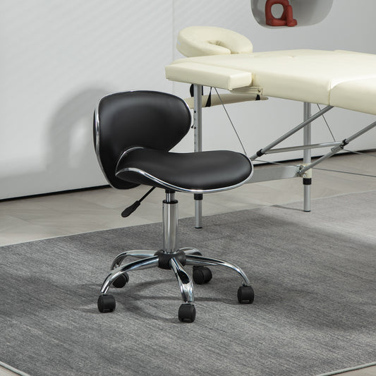 HOMCOM Height-Adjustable Rolling Salon Stool with Backrest, Black Spa Chair - ALL4U RETAILER LTD