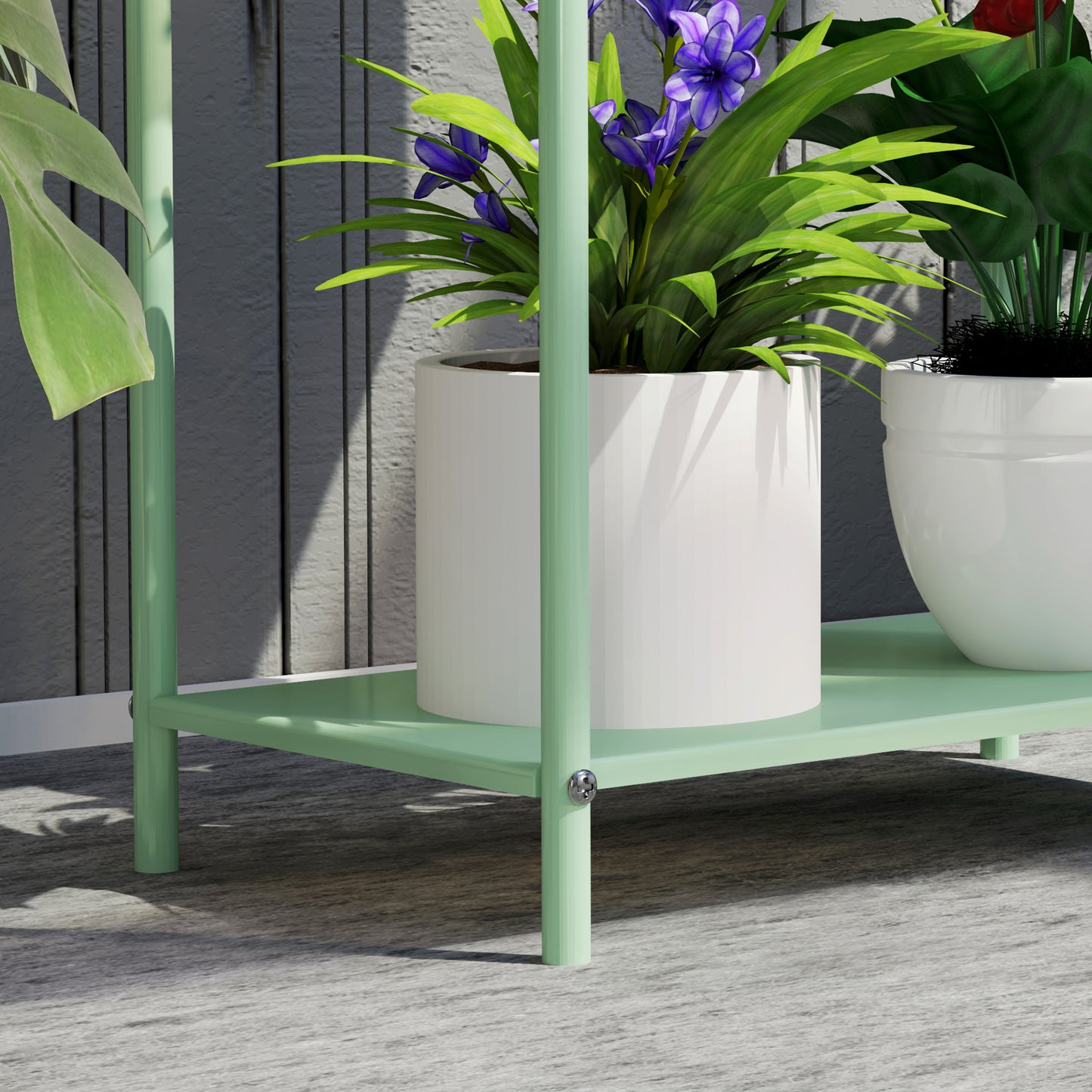 Outsunny Two Tier Metal Plant Stand With Drain Holes Floor Standing Indoor Outdoor Garden Patio Balcony