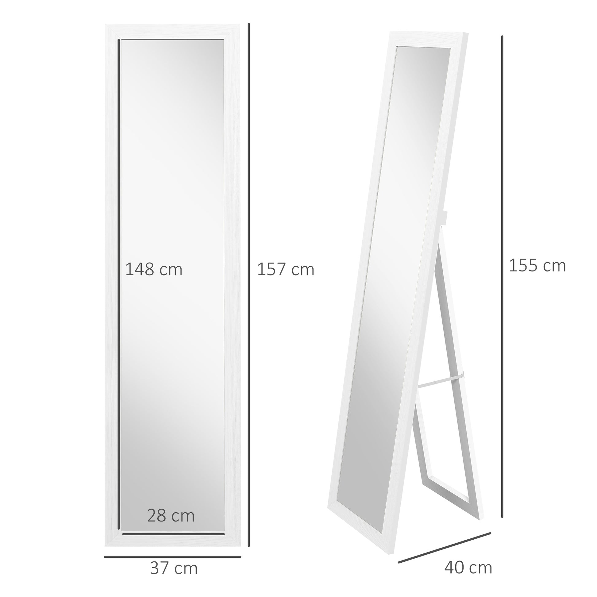 HOMCOM Farmhouse Style Full Length Mirror, Versatile Hanging and Freestanding Design, Decorative Wall Mirror for Bedroom and Living Room, 157 cm, White - ALL4U RETAILER LTD