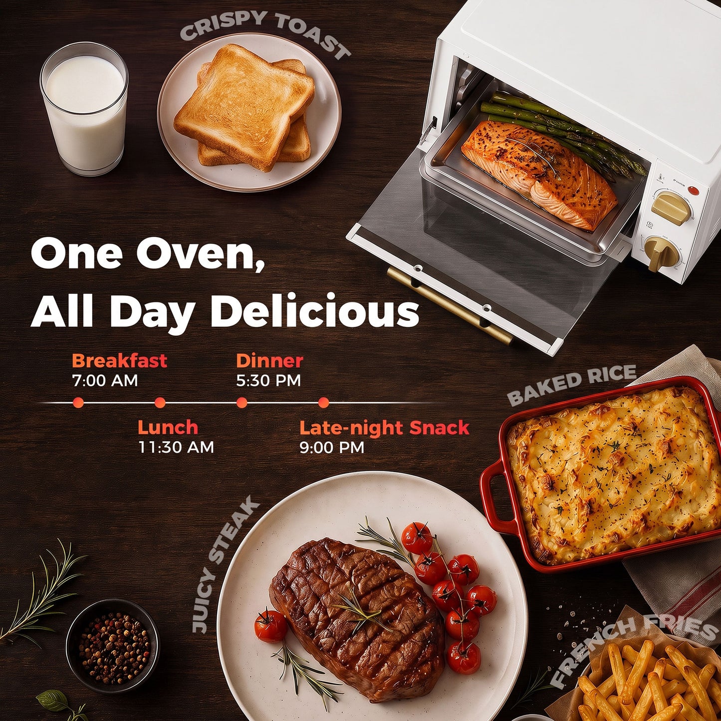 HOMCOM 9L Mini Toaster Oven With Adjustable Temperature And Timer 750W White Includes Wire Rack And Tray