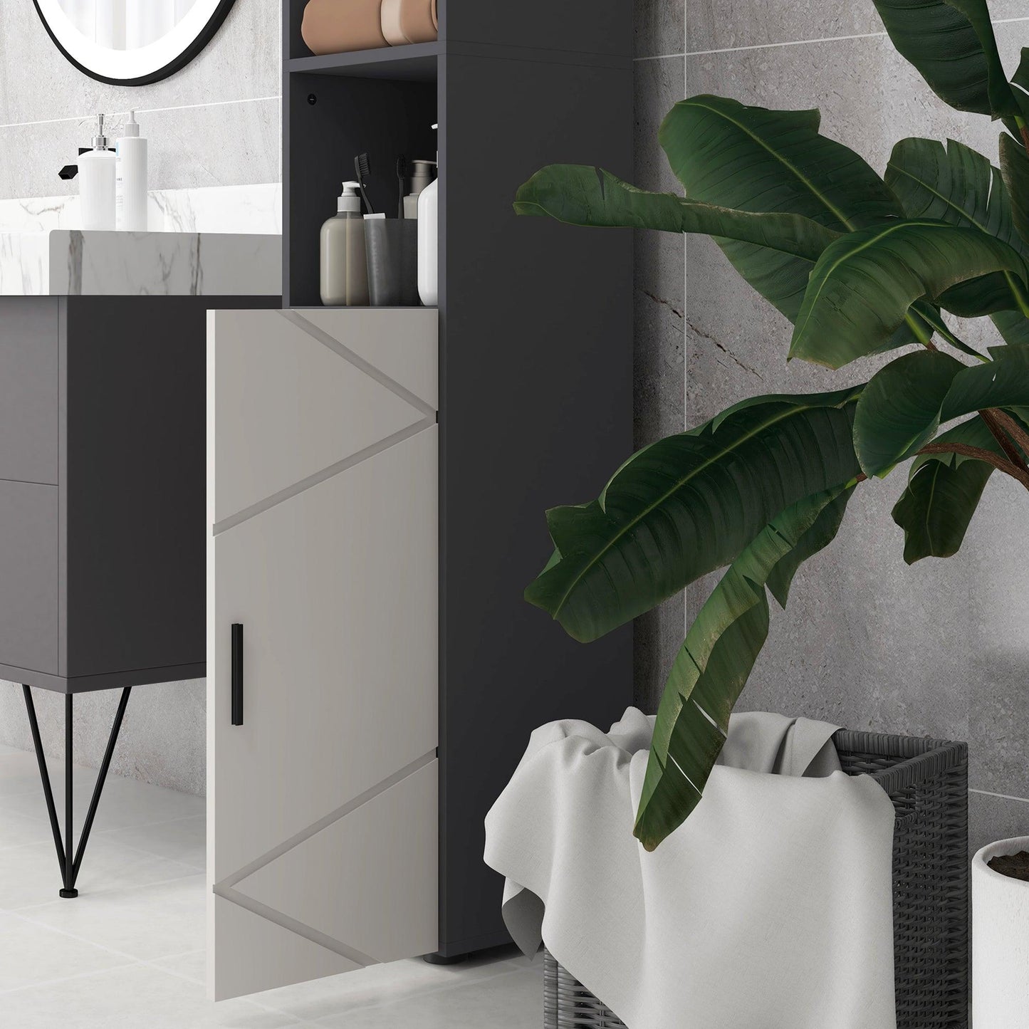 kleankin Tall Bathroom Storage Cabinet, Slim Bathroom Cabinet with Soft Close - ALL4U RETAILER LTD