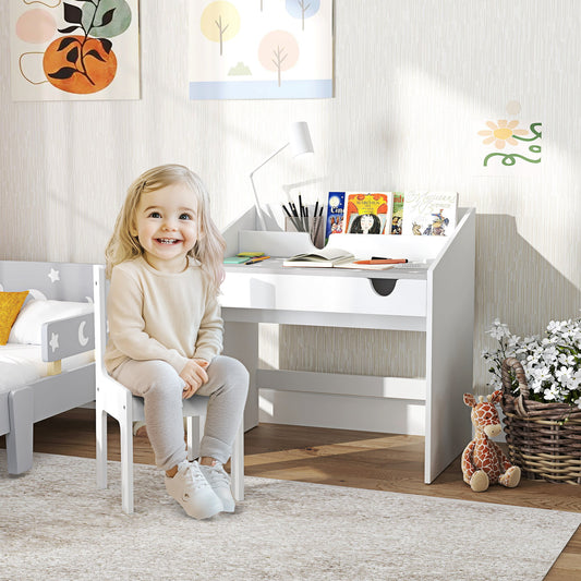 AIYAPLAY Children Study Table and Chair Set With Storage Drawer For Ages 3 To 6 Grey