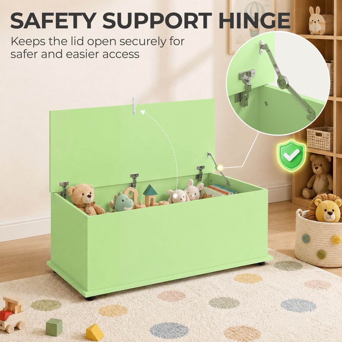 Homcom 114L Green Wooden Storage Bench With Safety Hinge For Home