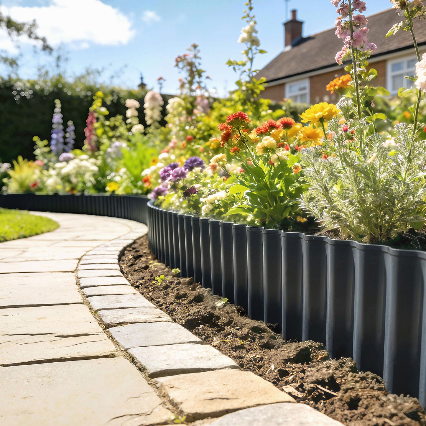 Outsunny Metal Garden Edging Border 8 Inch By 21.3 Foot Corrugated Heavy Duty Galvanized Steel Lawn Edging Dark Grey