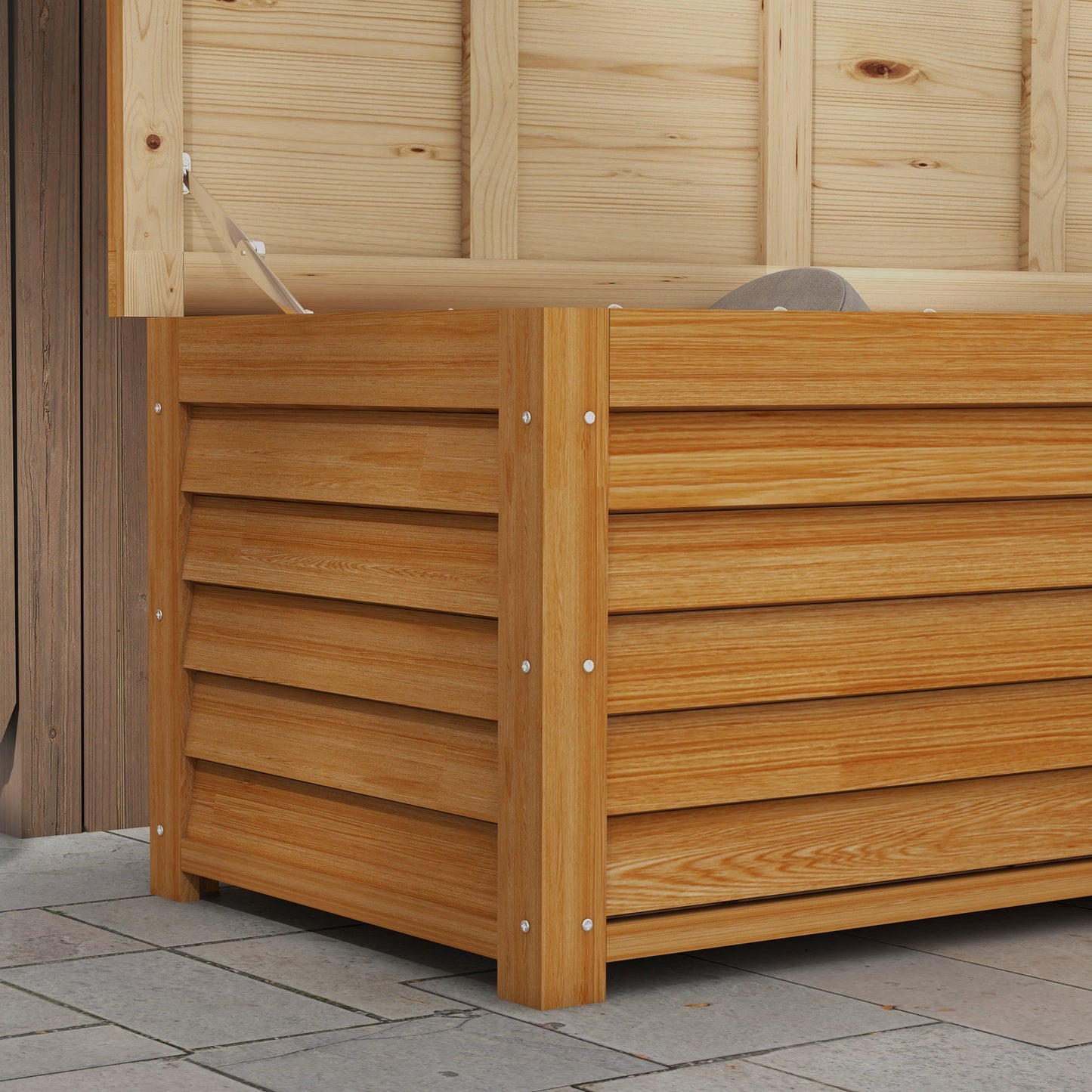 Outsunny 292L Outdoor Storage Box Fir Wood Garden Storage Container Deck Box Balcony Porch Poolside Light Brown