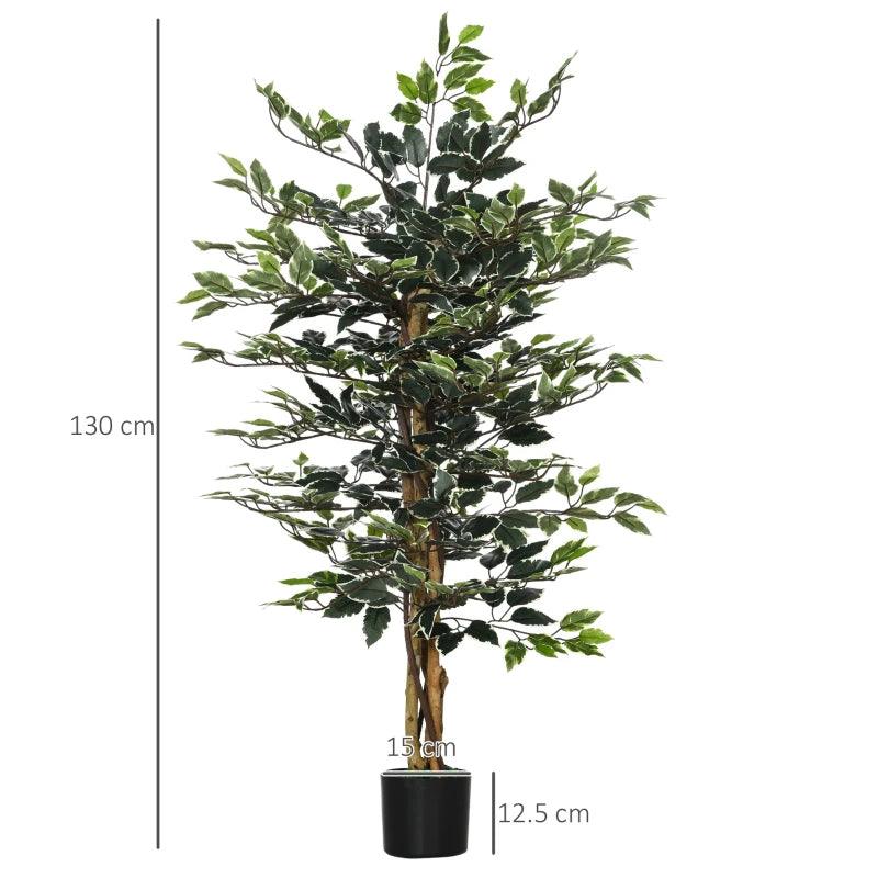 HOMCOM Set of 2 Artificial Ficus Trees in Pot - 130cm Tall Fake Plants with Lifelike Leaves and Natural Trunks - for Indoor and Outdoor Decor - Green - ALL4U RETAILER LTD