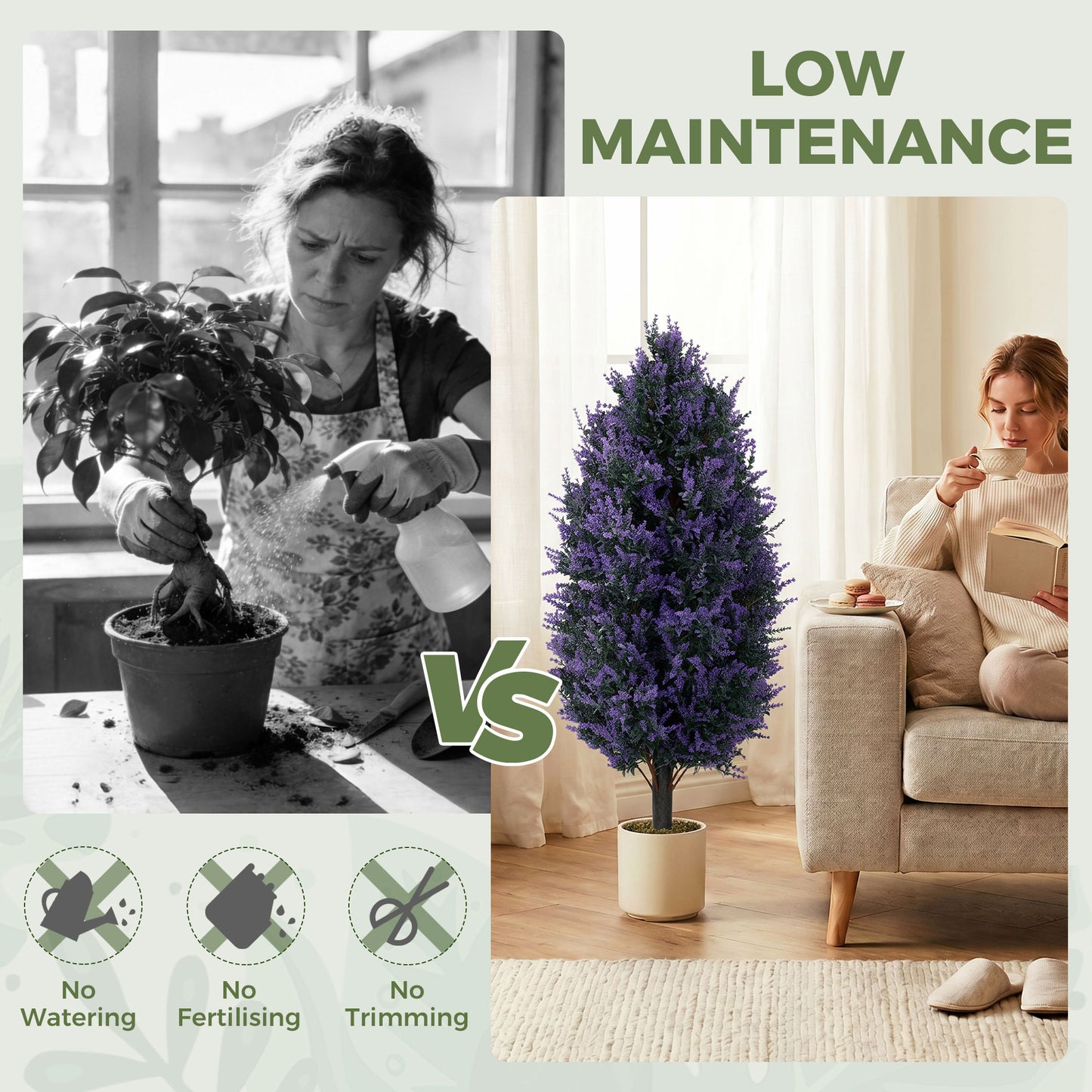 HOMCOM Set of 2 Artificial Lavender Flowers with Stakes UV Resistant Indoor and Outdoor Garden Decor 90 cm Blue