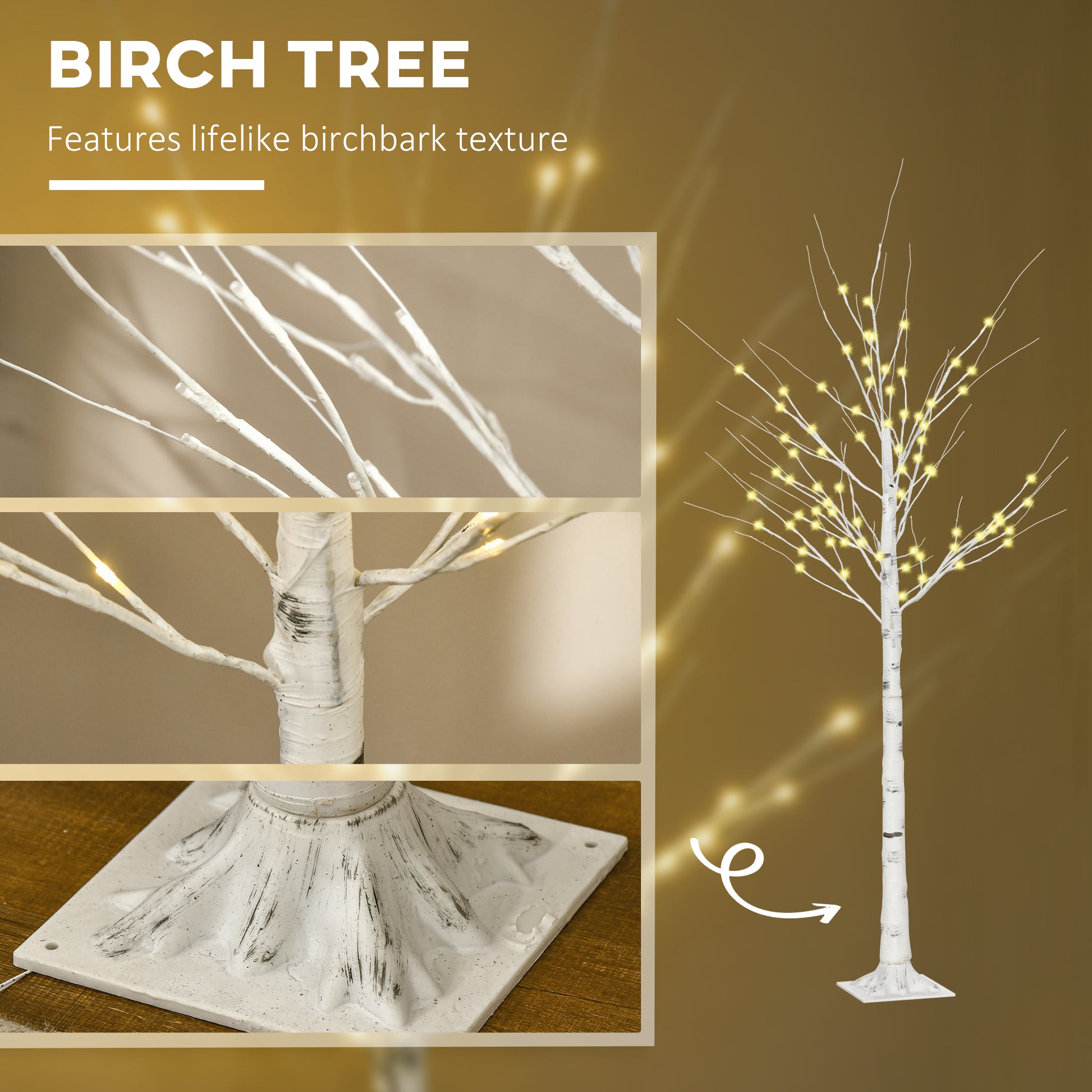 HOMCOM 6ft Pre-Lit Artificial White Birch Tree with 96 Warm White LEDs for Indoor and Outdoor Decor - ALL4U RETAILER LTD