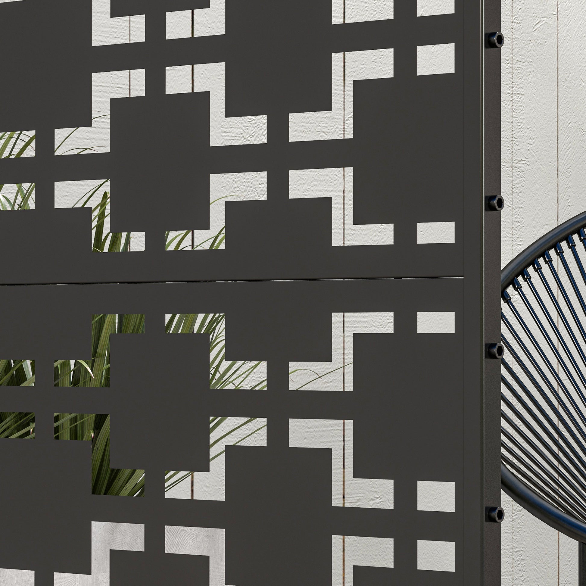 Stylish Black Steel Outdoor Privacy Screen with Leaf Motif and Trellis Functionality - ALL4U RETAILER LTD